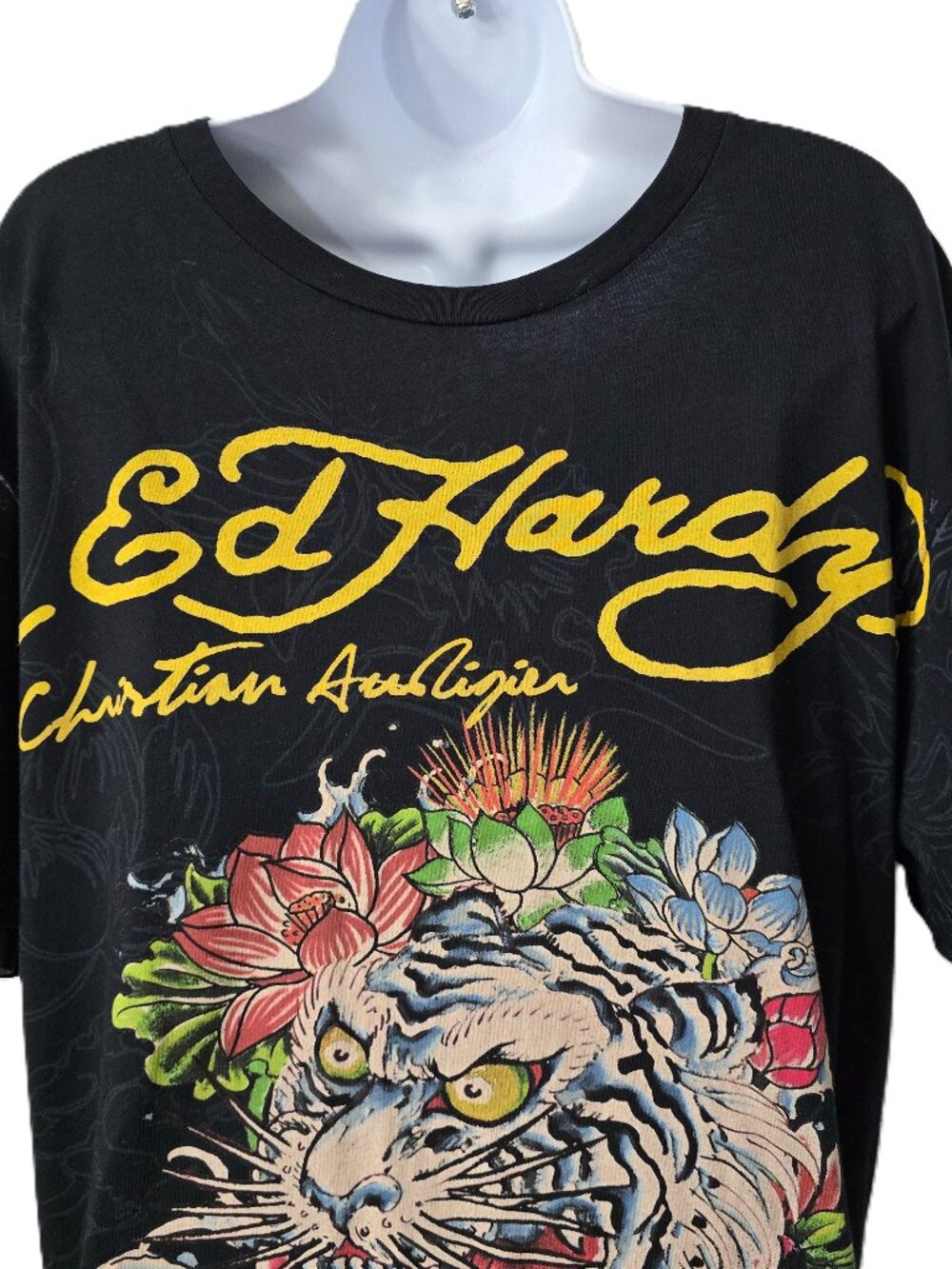 Ed Hardy White Lotus Tiger Graphic T Shirt Mens XL Christian Audigier Y2K Mother - Picture 3 of 8